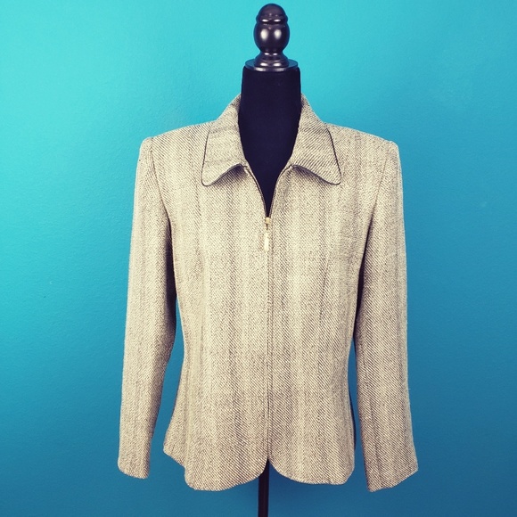 🟤🍂 INDIVIDUALS by FRAMEWORK Tweed Blazer / Jacket w/ Leather Accents - Picture 3 of 8